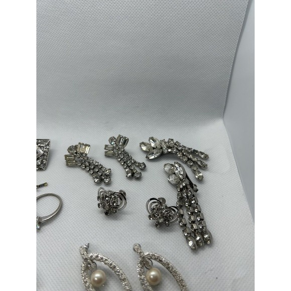 Vintage Clear Rhinestone Clip In, Screw back And Pierced Earrings , Collar Clip - Picture 6 of 9
